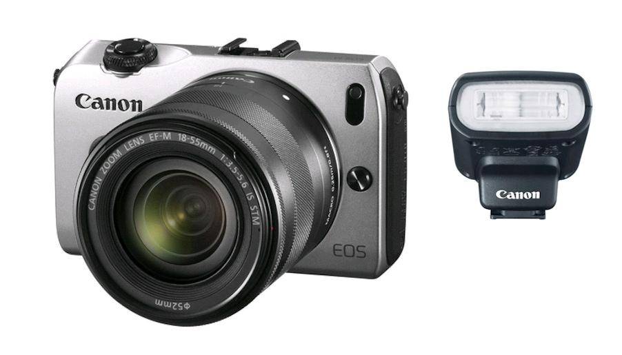 Canon EOS M + 18-55 mm f/3,5-5,6  IS STM (srebrny) + lampa