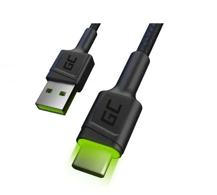 Kabel Green Cell GC Ray USB do USB-C LED 1,2m Czarny