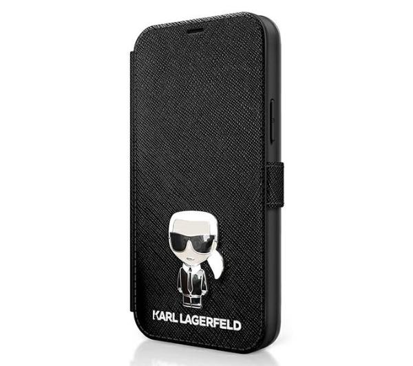 Karl Lagerfeld Saffiano Ikonik Metal KLFLBKP12SIKMSBK do iPhone 12 mini (czarny)-Zdjęcie-0