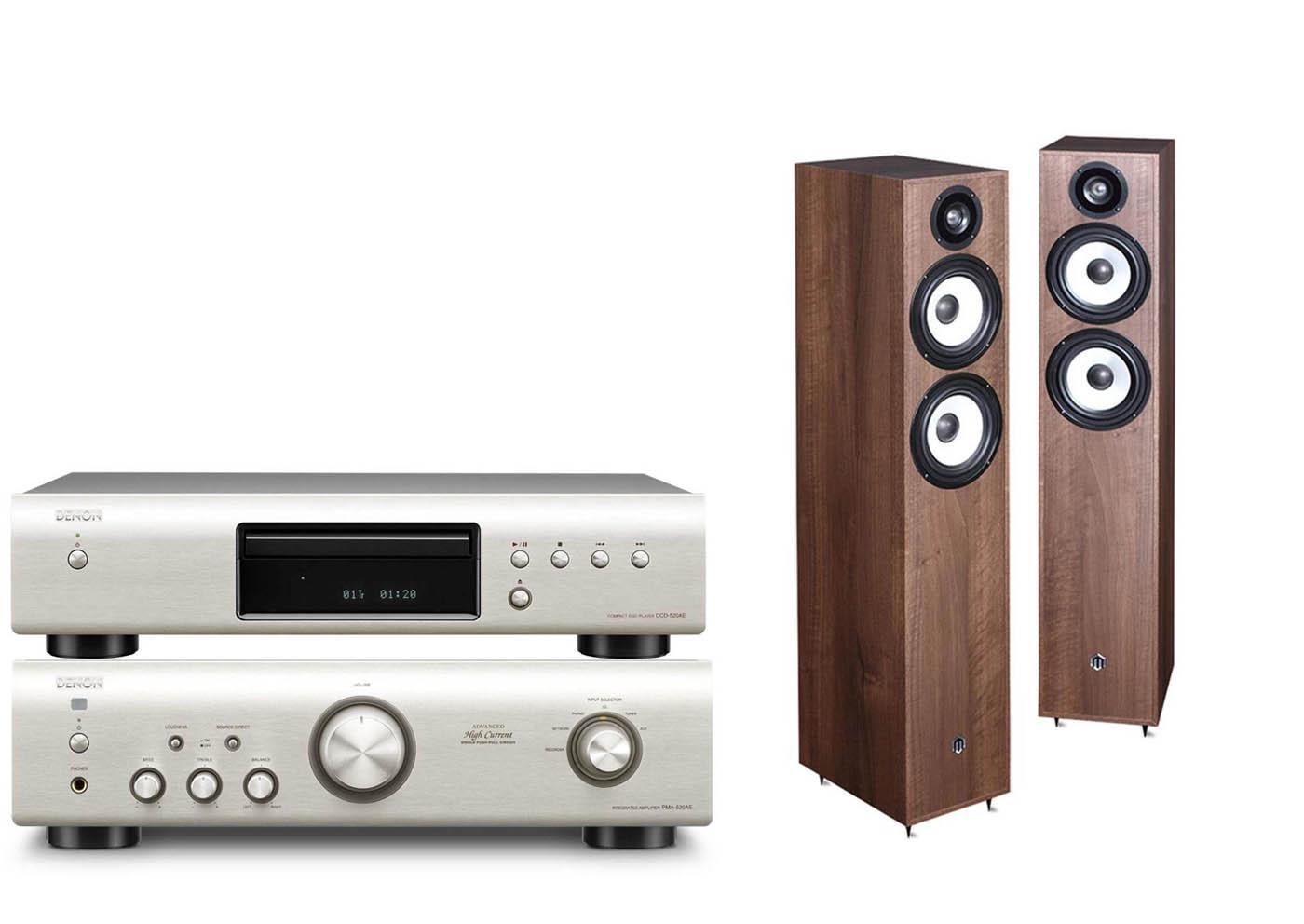 Wieża Denon DCD-520AE + PMA-520AE (srebrny) + Pylon Audio Pearl 25 (orzech)