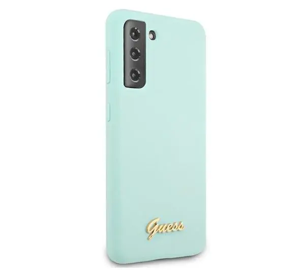 Guess Silicone Script Gold Logo do Samsung Galaxy S21+ Niebieski