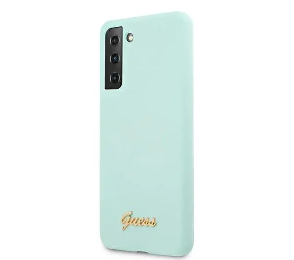 Guess Silicone Script Gold Logo do Samsung Galaxy S21+ Niebieski