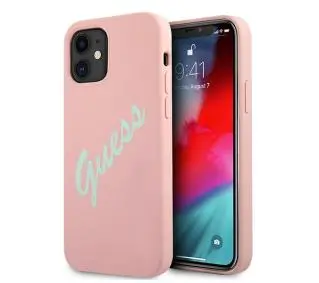Guess Silicone Vintage Script GUHCP12SLSVSPG do iPhone 12 mini Różowo-zielony