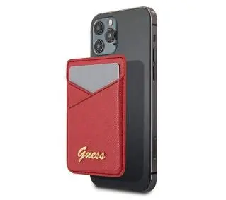 Guess Wallet Card Slot GUWMSSASLBK MagSafe Saffiano do iPhone 12 Czerwony