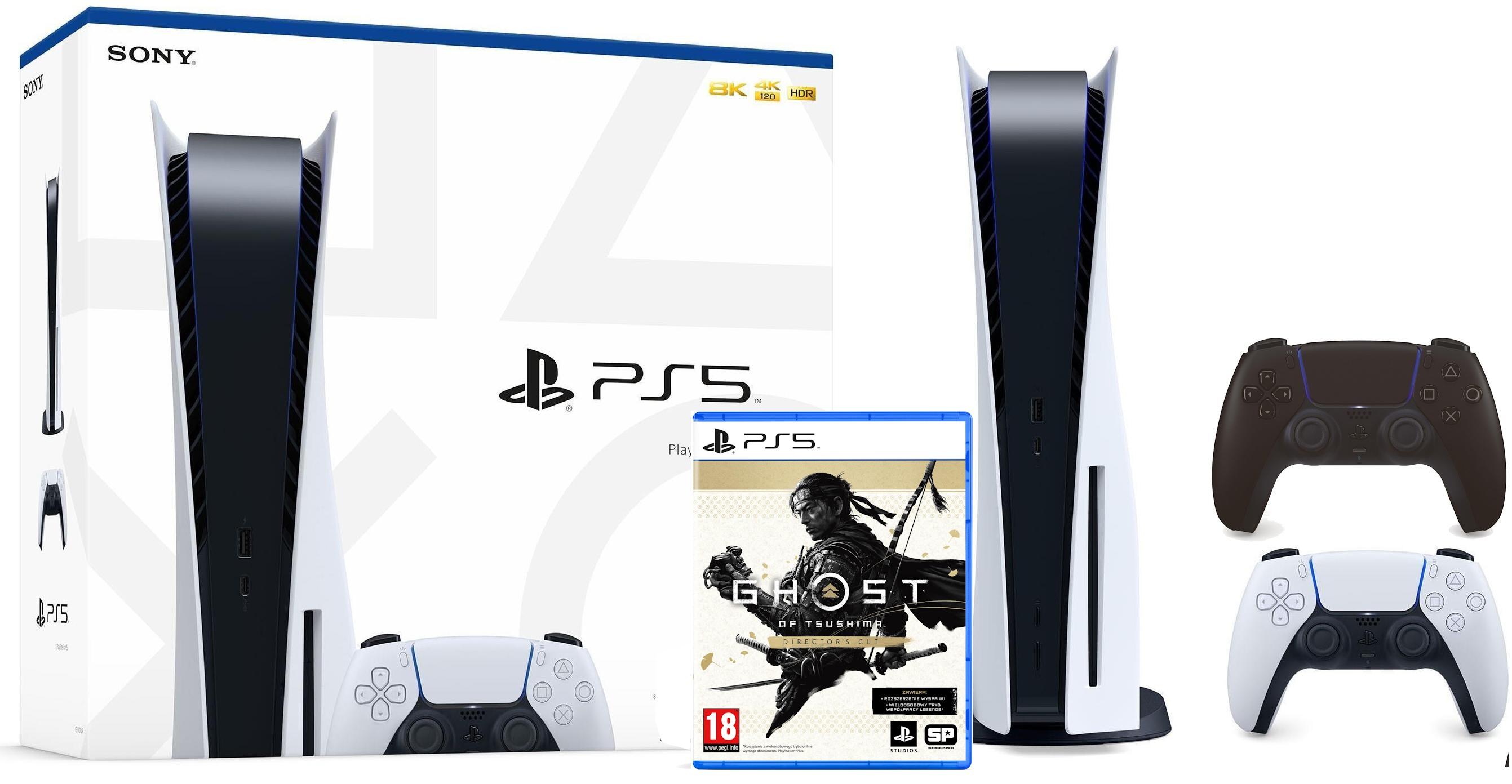 Konsola Sony PlayStation 5 (PS5) z napędem + Ghost of Tsushima Directors Cut + dodatkowy pad (czarny)