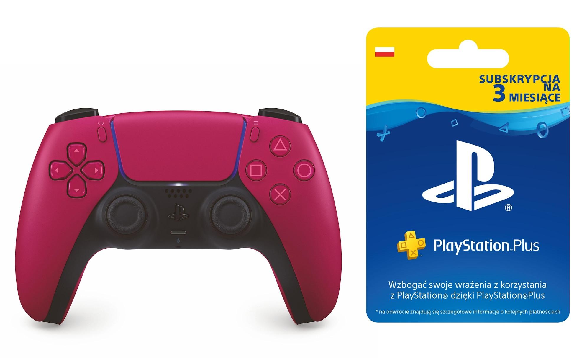 Pad Sony DualSense + subskrypcja PlayStation Plus (3 m-ce karta zdrapka) do PS5 - bezprzewodowy - czerwony