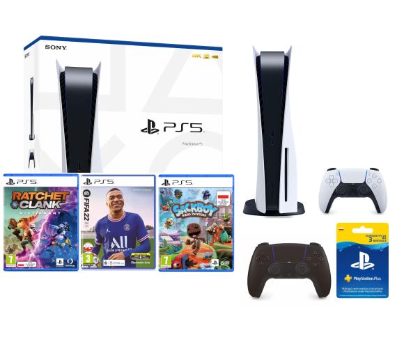 konsola PlayStation 5 Sony PlayStation 5 + Sackboy: Wielka Przygoda + Ratchet & Clank: Rift Apart + FIFA 22 + PS Plus 3 m-ce + pad (czarny)