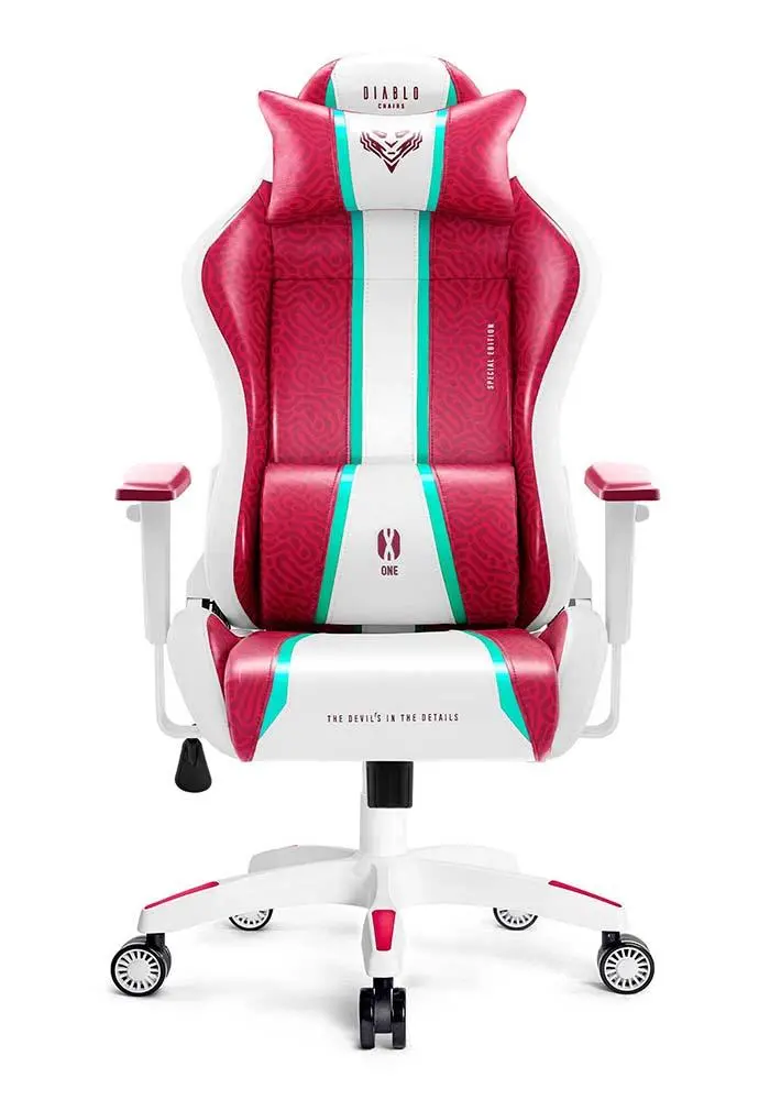 Fotel Diablo Chairs X-One 2.0 King Size Candy Rose Gamingowy do 160kg Skóra ECO Tkanina Biało-czerwony