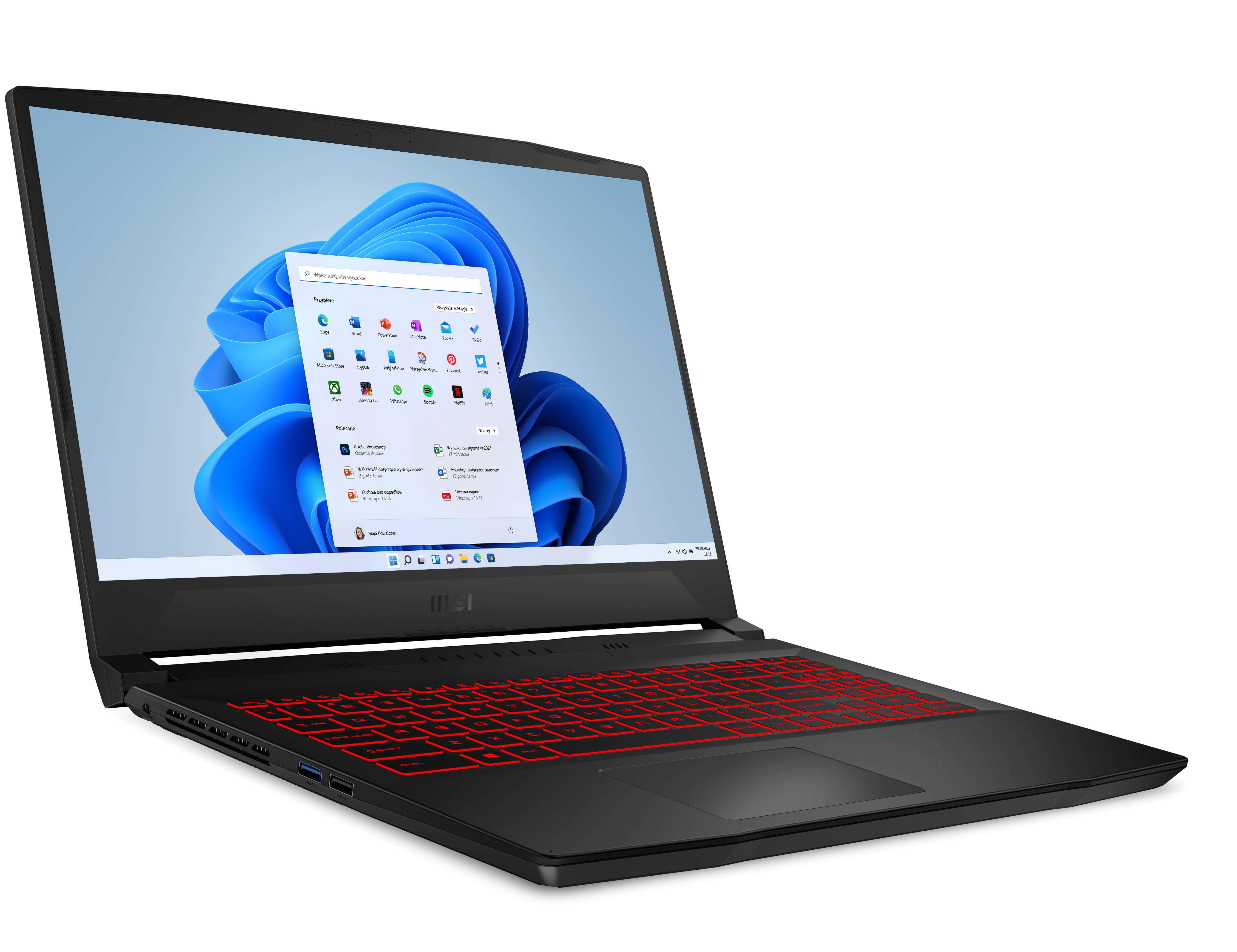 Laptop gamingowy MSI Katana GF66 11UD-1222PL 15,6"144Hz  i5-11400H 16GB RAM  512GB Dysk SSD  RTX3050Ti  Win11