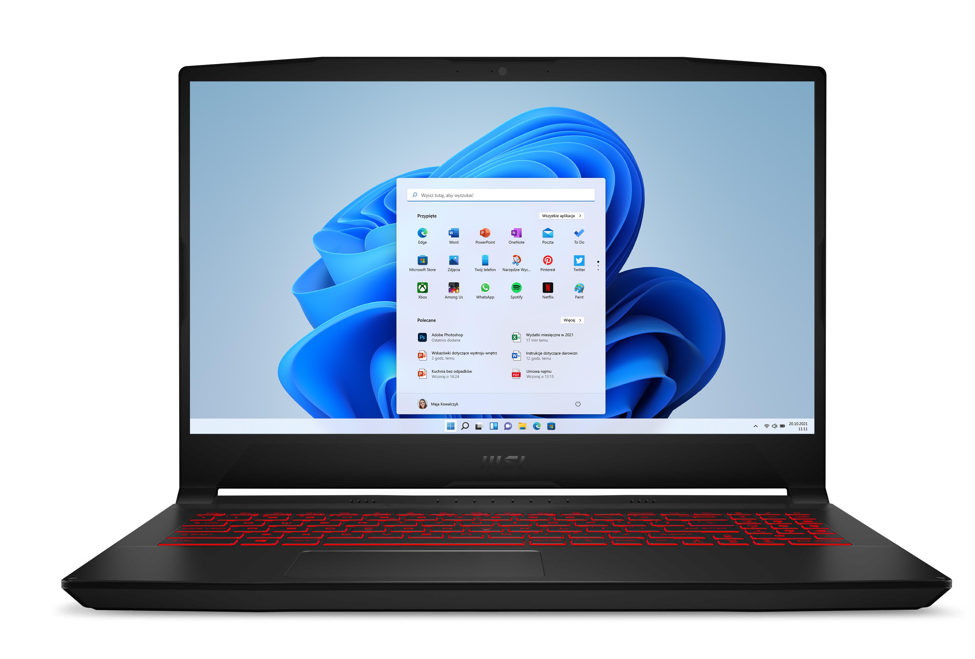Laptop gamingowy MSI Katana GF66 11UD-1222PL 15,6"144Hz  i5-11400H 16GB RAM  512GB Dysk SSD  RTX3050Ti  Win11