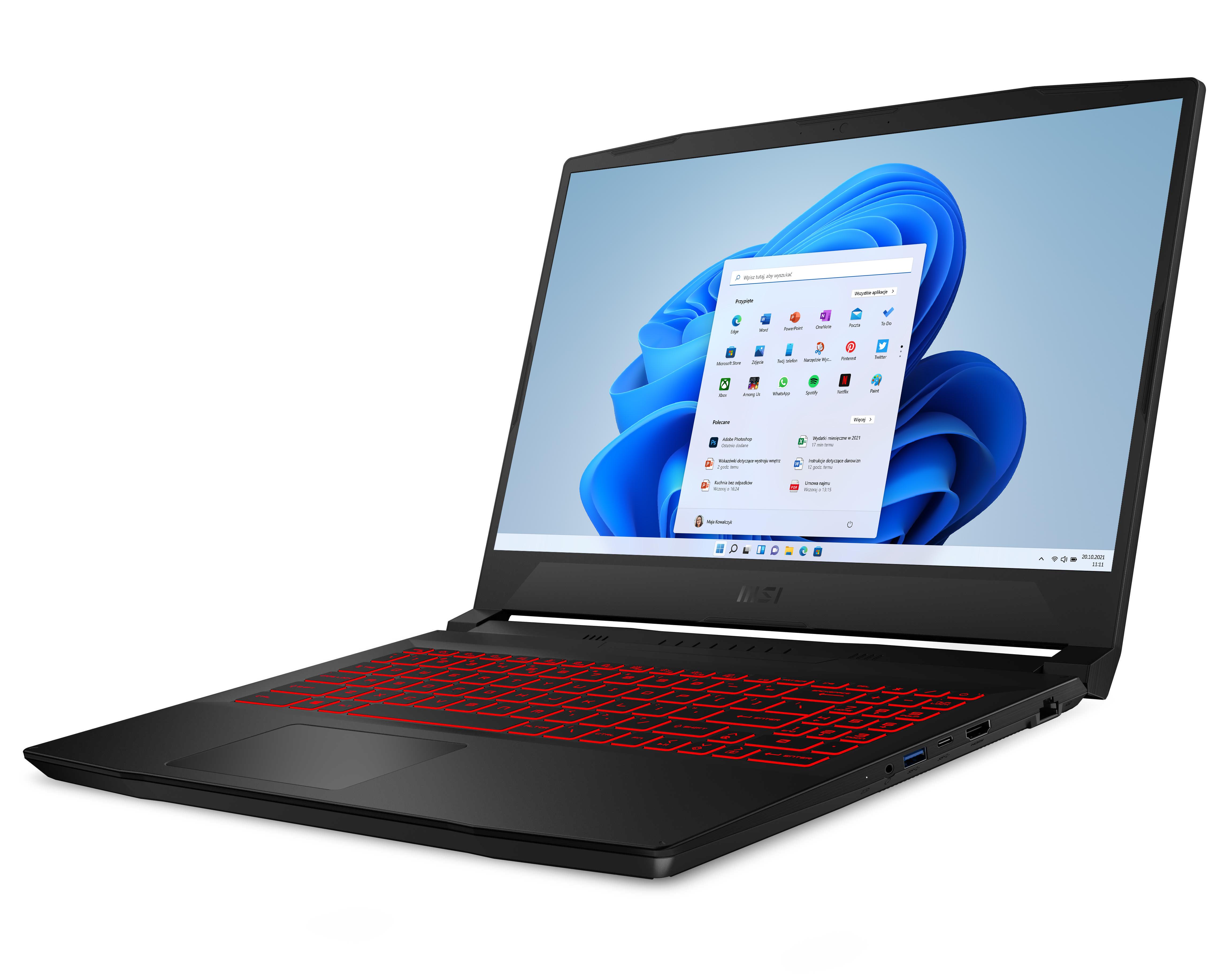 Laptop gamingowy MSI Katana GF66 11UD-1222PL 15,6"144Hz  i5-11400H 16GB RAM  512GB Dysk SSD  RTX3050Ti  Win11