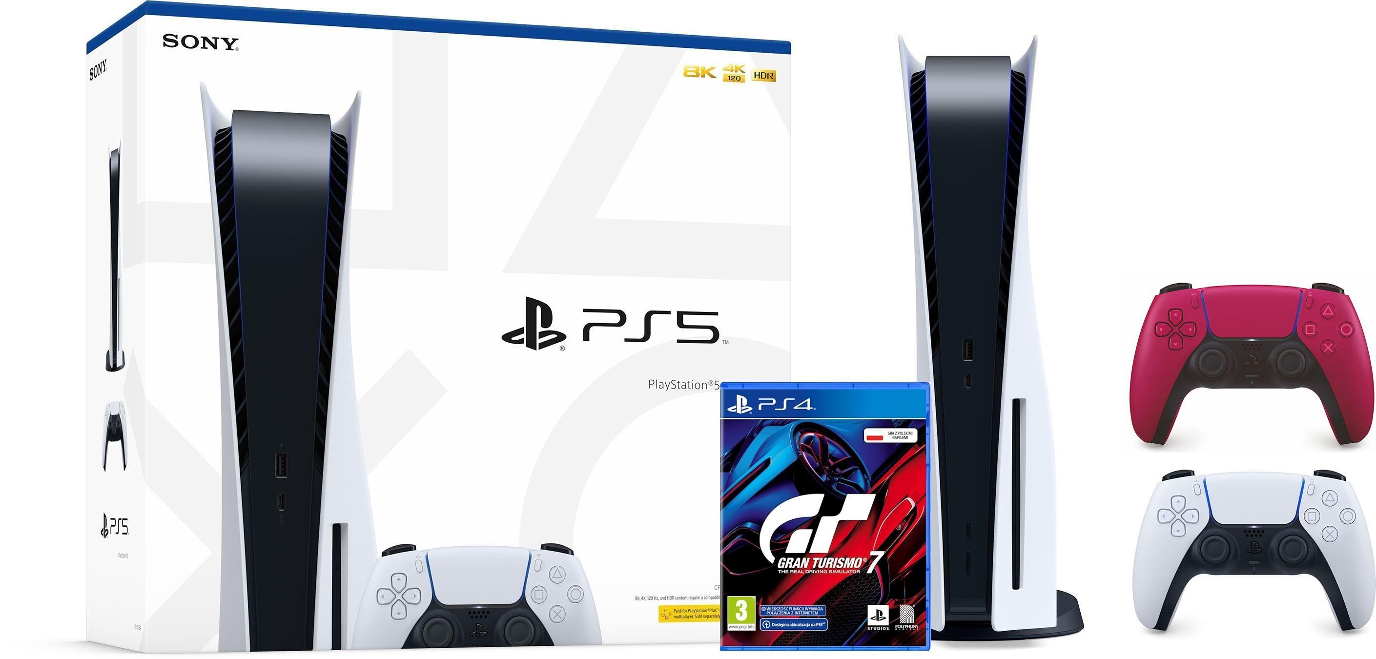Konsola Sony PlayStation 5 (PS5) z napędem - Gran Turismo 7 - dodatkowy pad (czerwony)