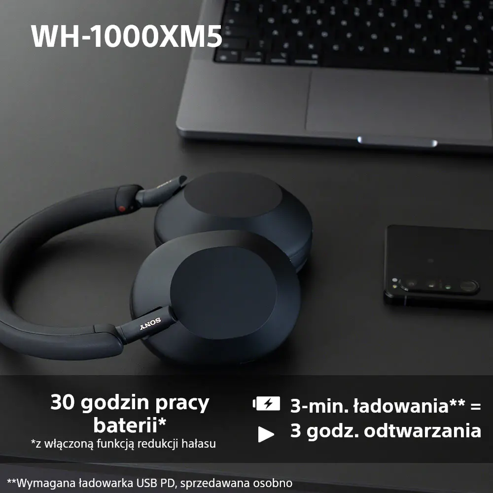 SONY WH-1000XM5 グレー Sony WH-1000XM5 ANC Bezprzewodowe Słuchawki Nausze Z