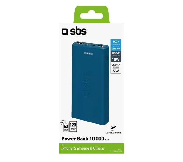 SBS TTBB10000FASTA 10000mAh USB-C + micro USB 10W Niebieski