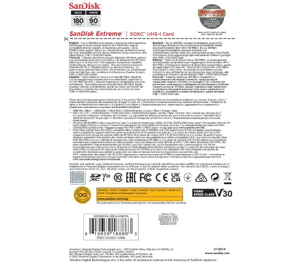 SANDISK SDXC 128GB Extreme 180/90MB/s