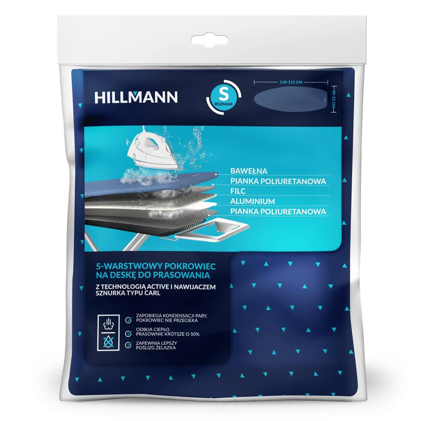 Pokrowiec na deskę HILLMANN EPOK02S 5-warstwowy z nawijaczem sznurka S 120x38 cm