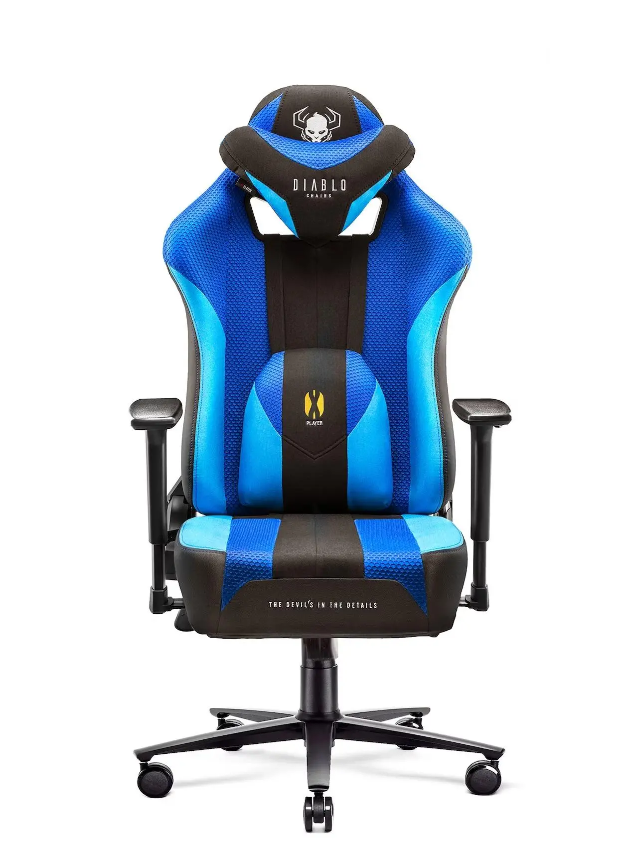 Fotel Diablo Chairs X-Player 2.0 Normal Size Gamingowy do 150kg Skóra ECO Tkanina Czarno-niebieski