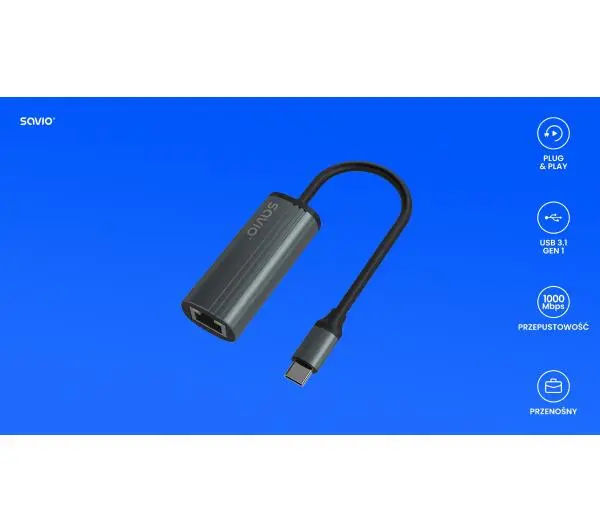 Savio AK-56  USB-C do RJ-45