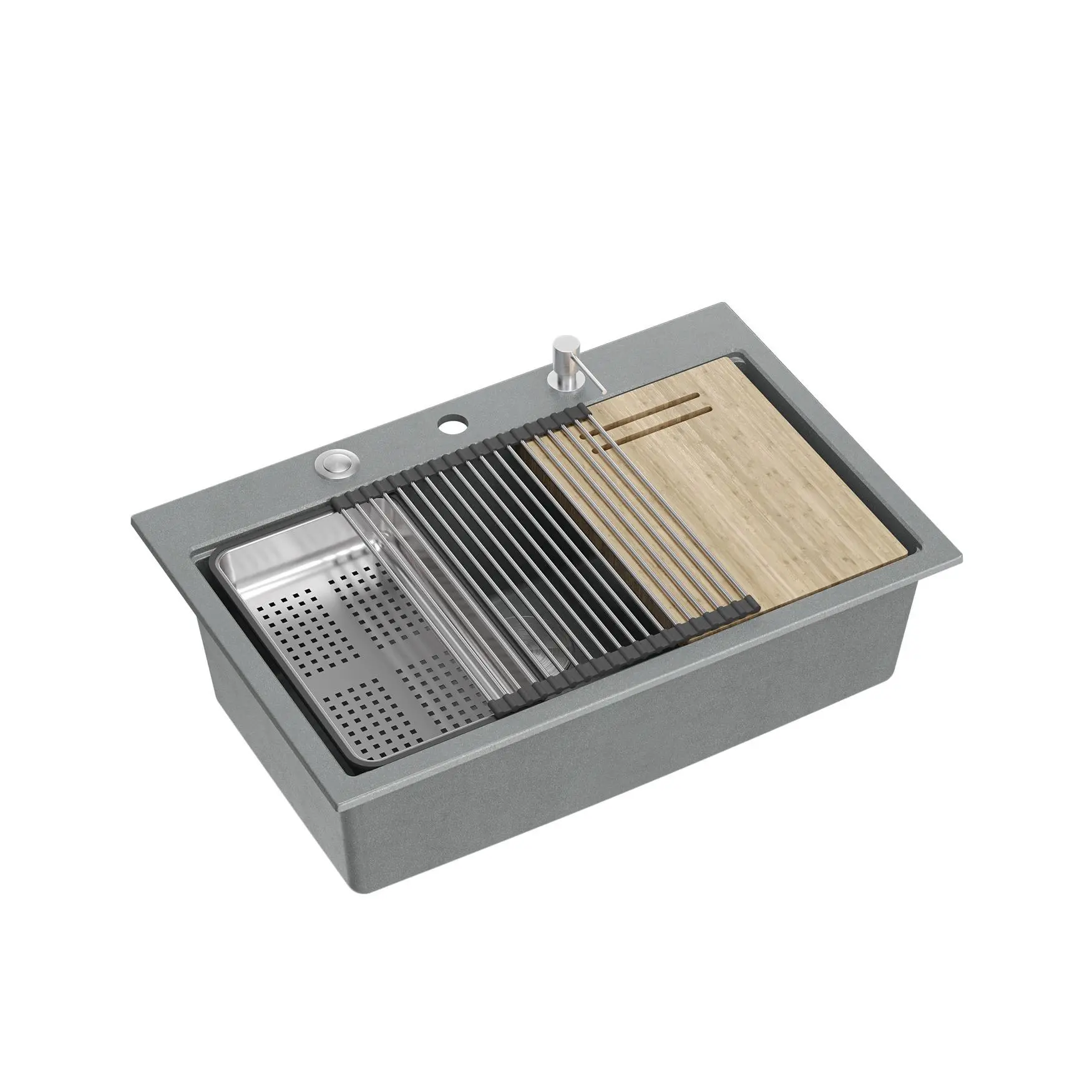 Zlewozmywak Quadron HQM7650U5_BS Marc Workstatio Granitowy Srebrny kamienny/Stalowy