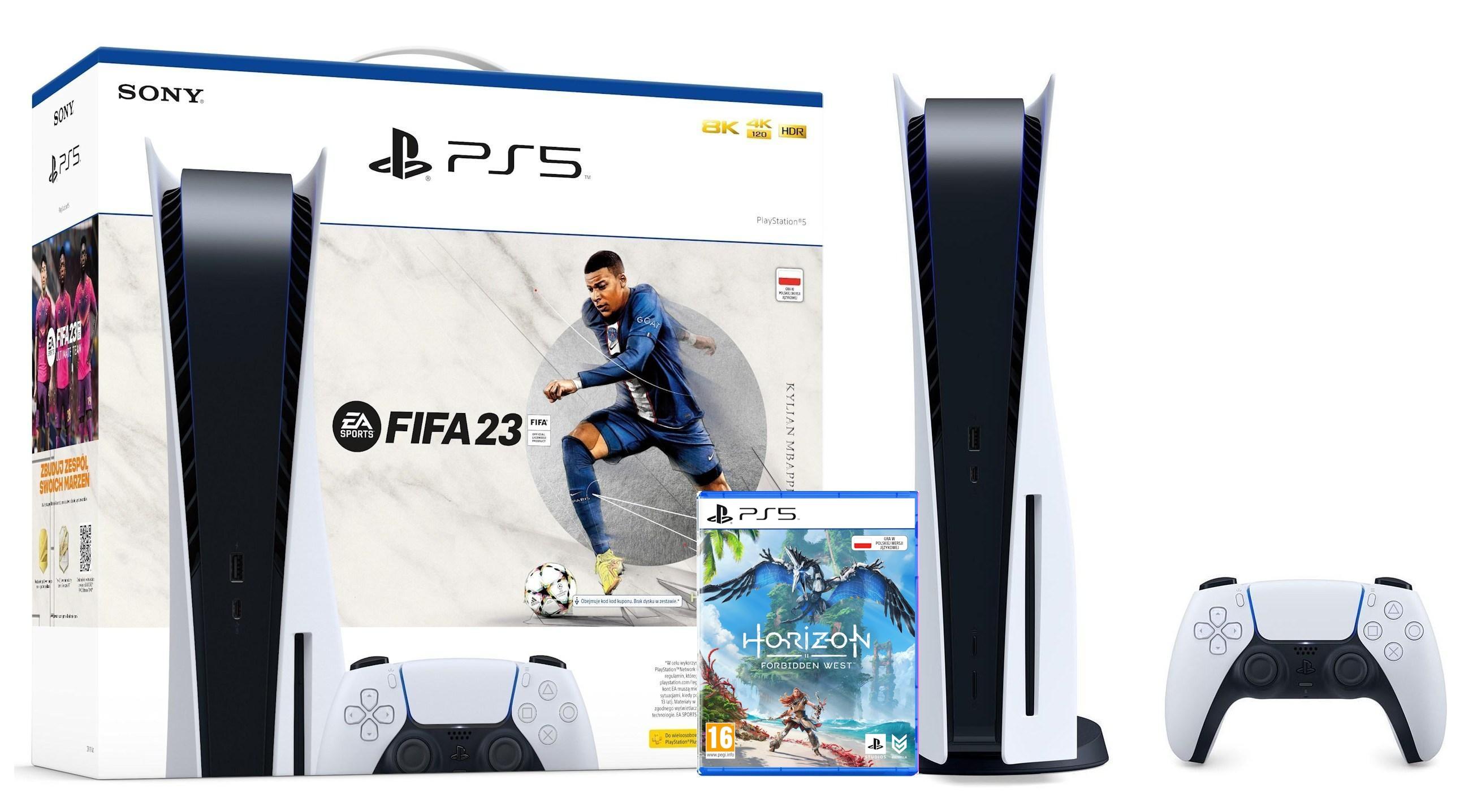 Konsola Sony PlayStation 5 (PS5) z napędem + FIFA 23 + Horizon Forbidden West