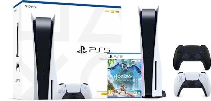 Konsola Sony PlayStation 5 (PS5) z napędem + Dodatkowy Pad Czarny + Horizon Forbidden West