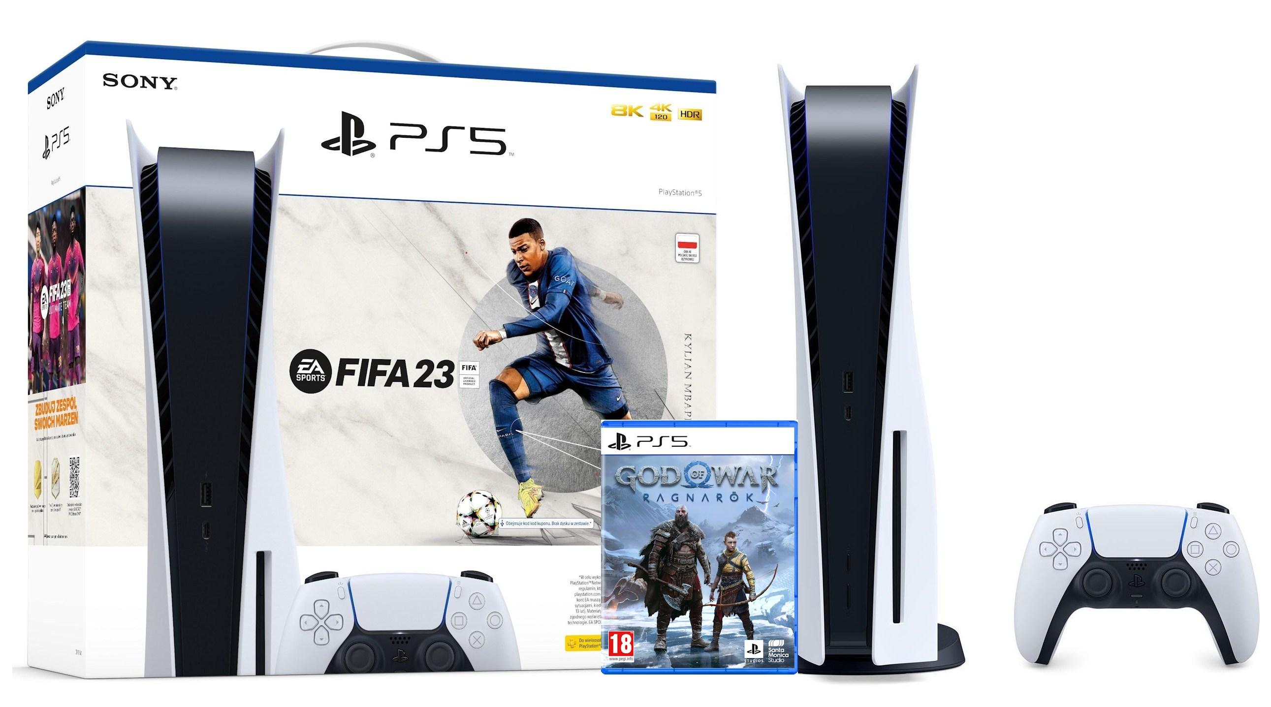 Konsola Sony PlayStation 5 (PS5) z napędem + FIFA 23 + God of War Ragnarok