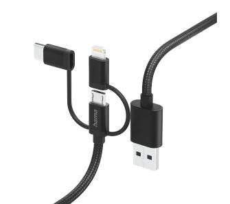 Kabel Hama 3w1 USB-C LIGHT 1,5m Czarny
