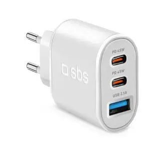 Ładowarka sieciowa SBS PD 55W 2xUSB-C 1xUSB Biały