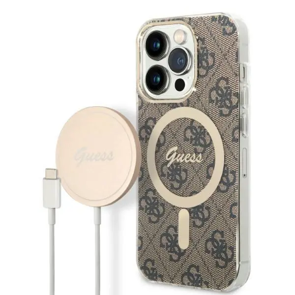 Zestaw Guess GUBPP14XH4EACSW ładowarka indukcyjna + etui 4G Print MagSafe do iPhone 14 Pro Max