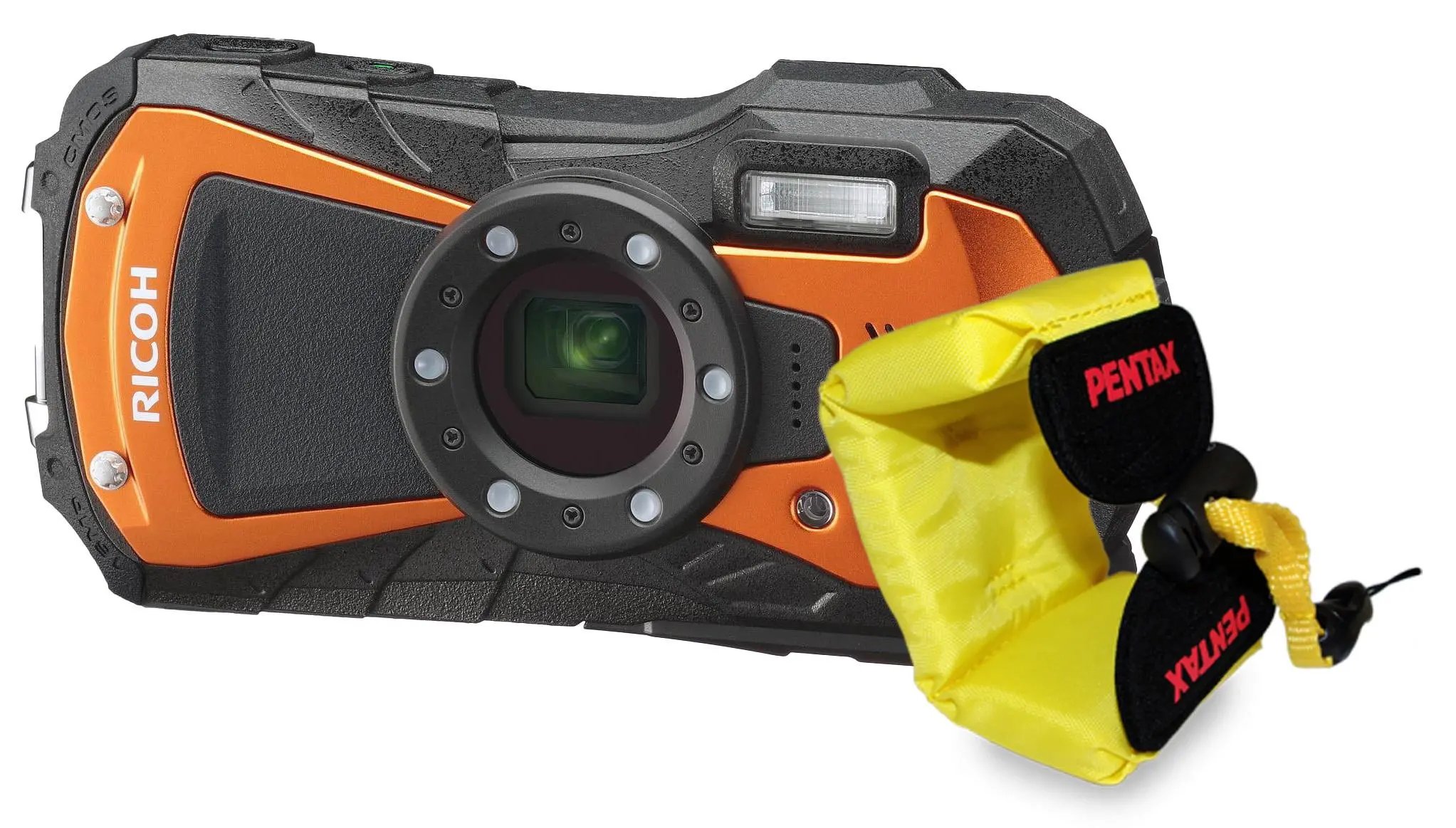 Aparat Ricoh WG-80 Pomarańczowy + pływający uchwyt