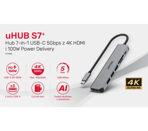 Unitek H1118A 7w1 Szary