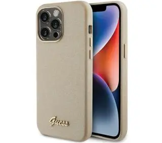 Guess Glitter Glossy Script GUHCP15XPGMCSD do iPhone 15 Pro Max Beżowy
