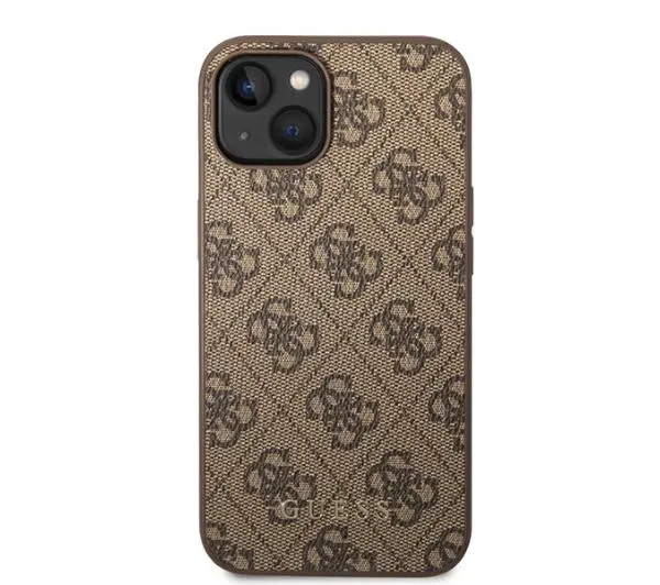 Guess 4G Metal Gold Logo GUHCP15MG4GFBR do iPhone 15 Plus Brązowy