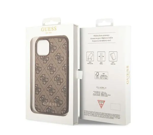 Guess 4G Metal Gold Logo GUHCP15MG4GFBR do iPhone 15 Plus Brązowy