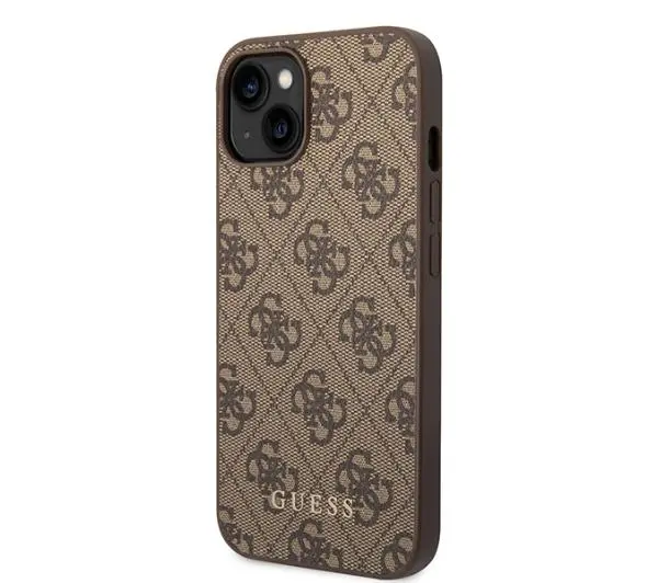 Guess 4G Metal Gold Logo GUHCP15MG4GFBR do iPhone 15 Plus Brązowy