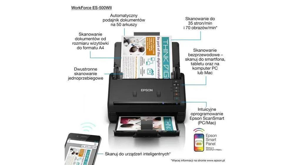 Фото Протяжний сканер Epson WorkForce ES-500WII (B11B263401)