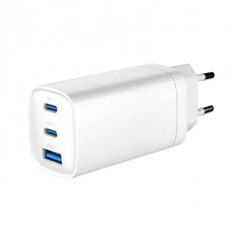Ładowarka sieciowa Gembird TA-UC-PDQC65-01-W, 1x USB, 2x USB-C, 65W, GaN, Biały