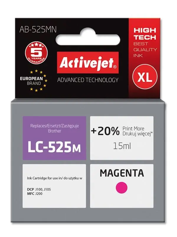 Tusz ActiveJet AB-525MN (zamiennik LC525M) Purpurowy 15 ml