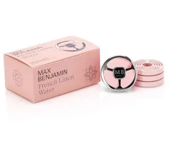 Odświeżacz samochodowy Max Benjamin Uchwyt i 4 wkłady RB-CFGB02 French Linen Water Subtelny zapach kwiatowy