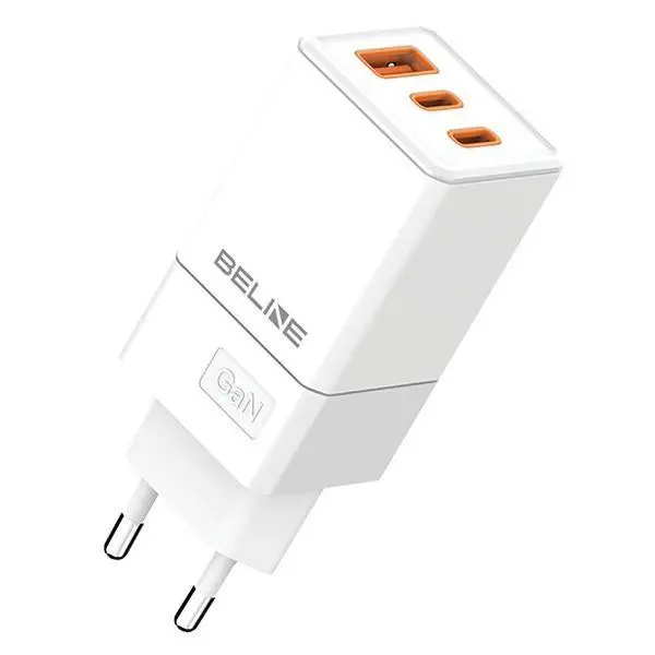 Ładowarka sieciowa Beline 2x USB-C + 1x USB 65W PD 3.0 + QC 3.0 GaN Biały