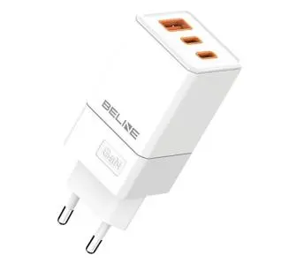 Ładowarka sieciowa Beline 2x USB-C + 1x USB 65W PD 3.0 + QC 3.0 GaN Biały