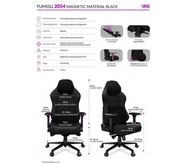 Yumisu 2054 Magnetic Materiał Biurowy do 150kg Tkanina Czarny - Kup na Raty - RRSO 0%