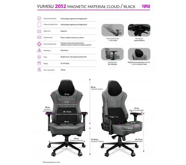 Yumisu 2052 Magnetic Materiał Biurowy do 180kg Tkanina Jasnoszaro-czarny - Kup na Raty - RRSO 0%