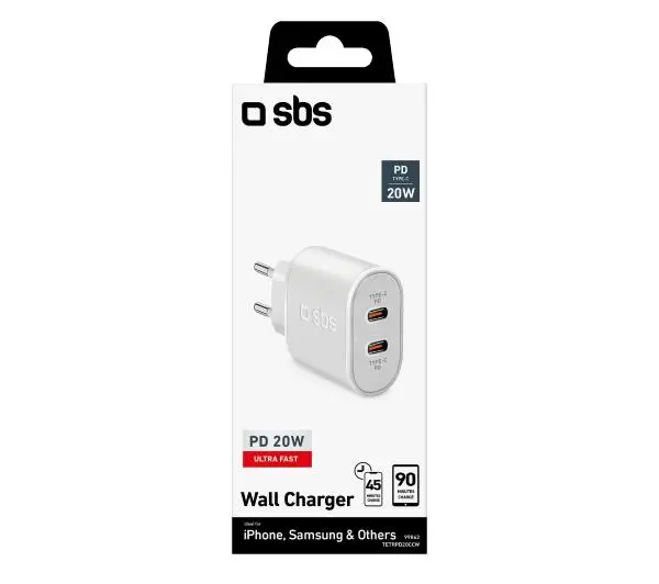 SBS Travel Charger 2xUSB-C PD 20W Biały - ⚡ BESTSELLERY ⚡