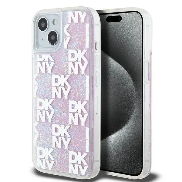 Etui DKNY Liquid Glitter Multilogo do iPhone 15 Różowy