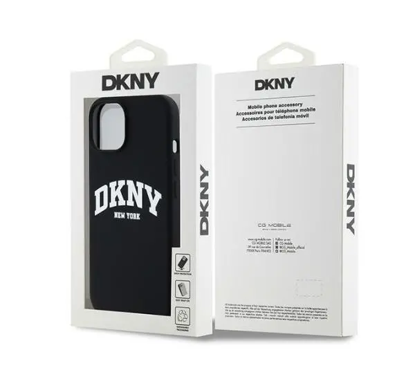 DKNY Liquid Silicone White Printed Logo MagSafe do iPhone 14 Czarny