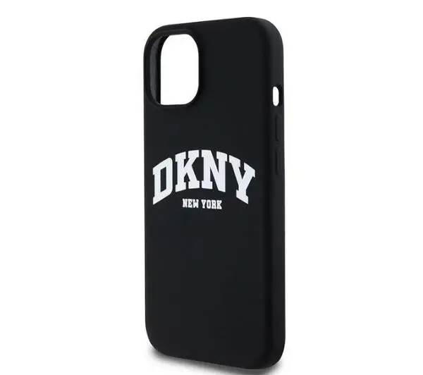 DKNY Liquid Silicone White Printed Logo MagSafe do iPhone 14 Czarny