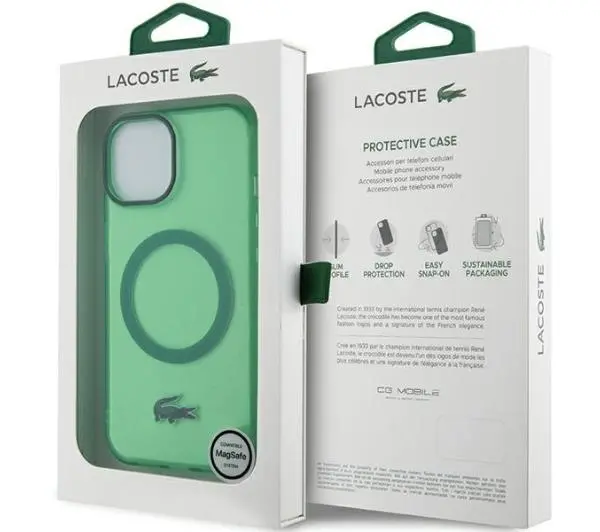 Lacoste Transparent MagSafe do iPhone 15 Plus Zielony