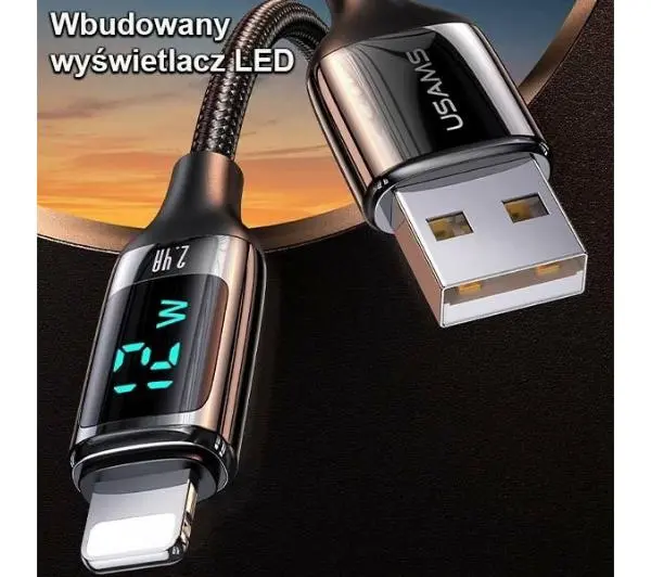 USAMS U78 Lightning LED  Fast Charging 2,4A  1,2m Czarny