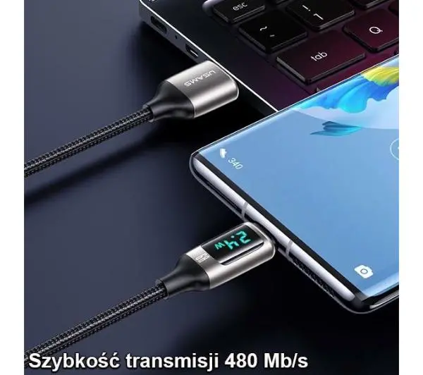 USAMS U78 USB-C LED Fast Charging 6A 1,2m Czarny